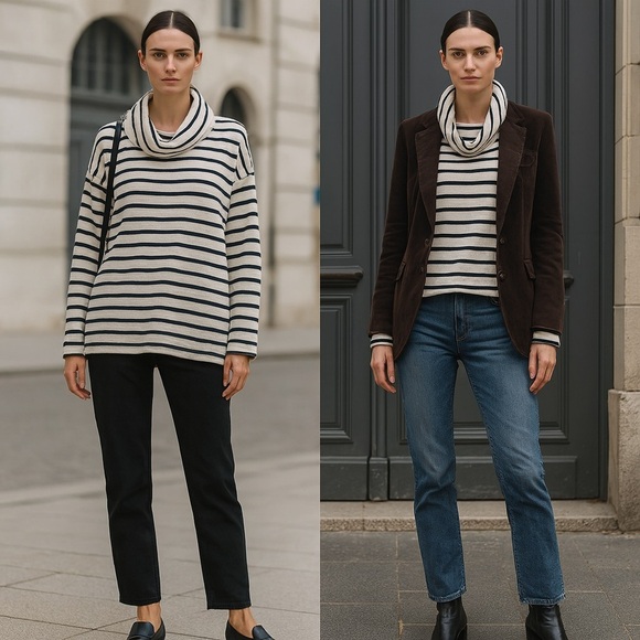 Hearts of Palm Cream and Black Striped Cowl Neck Sweater - Picture 7 of 7